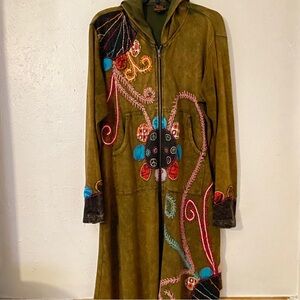 Rising International Boho Multicolor Embroidered Hooded Long Jacket XXL